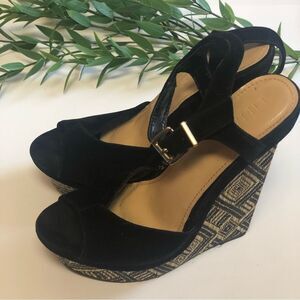 Liliana Women's Black Faux Suede High Heel Wedges Platform Shoes Size 7.5